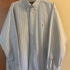 Men’s Ralph Lauren classic fit button down shirt, navy stripe. 16 1/2 - 34/35.